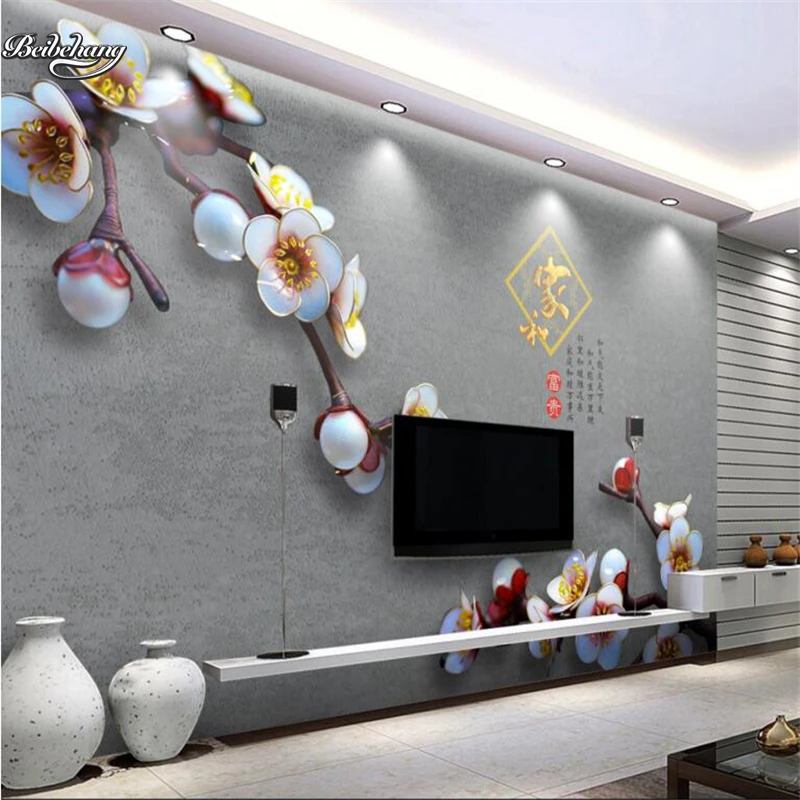 

beibehang High - end 3D relief jade orchid jewelry background wall custom large - scale murals non - woven fabric wallpaper