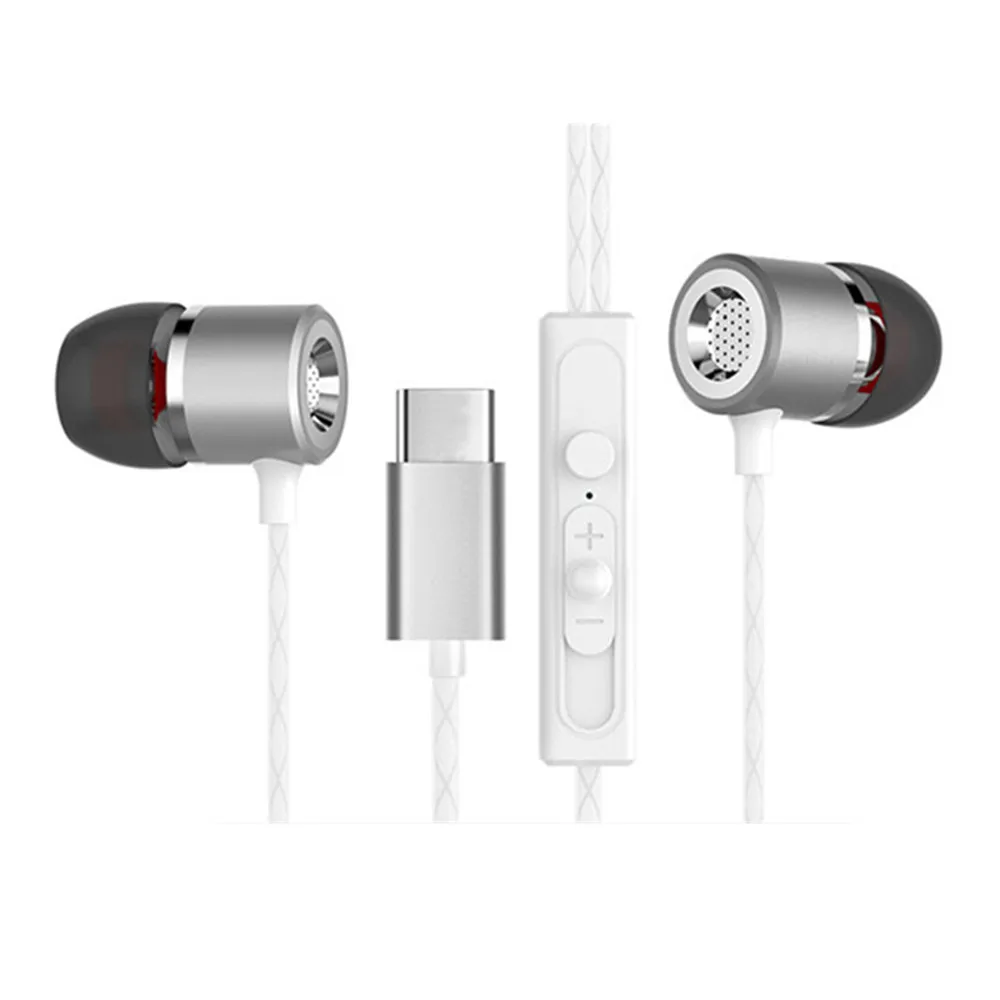 USB Type C Earbud Headphones Extra Bass Noise Cancelling for Xiaomi Huawei