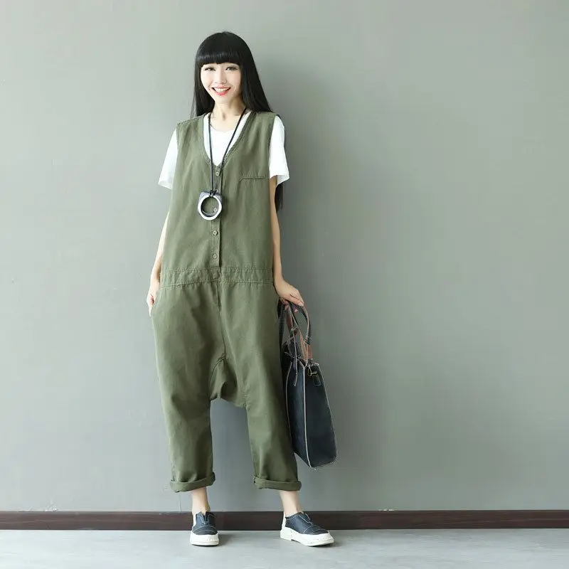 Women Army Green Baggy Jumpsuit 2017 New arrival boyfriend style pants
