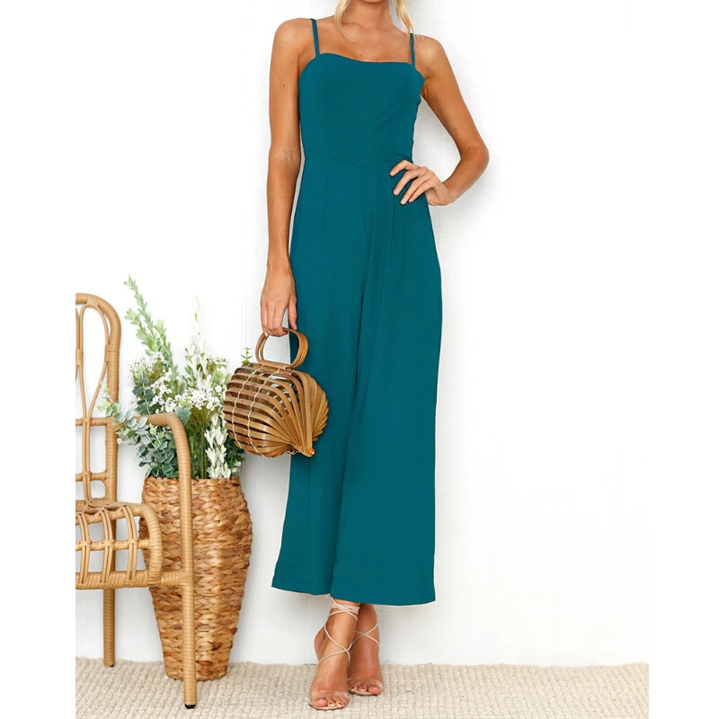 

Fashion Strappy Jumpsuit Women Sleeveless Suspenders Rompers Wide Leg Pant Ladies One-Piece Backless Overalls