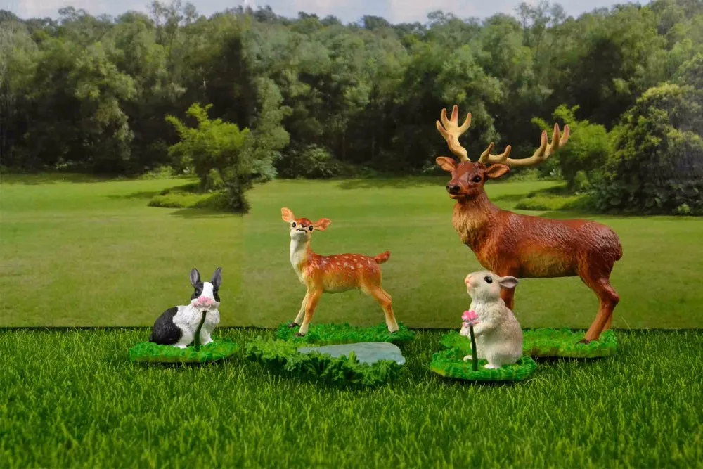 

Japanese genuine North America Forest animals reindeer family cubs rabbit bunny Swamp miniature scenario Figures toys kid Gift