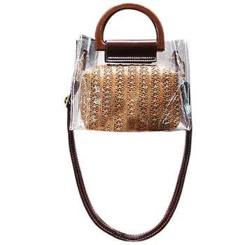 

Transparent Bag Summer Straw Messenger Bag Two-Piece Female Transparent Bag Handbag Shoulder Bag