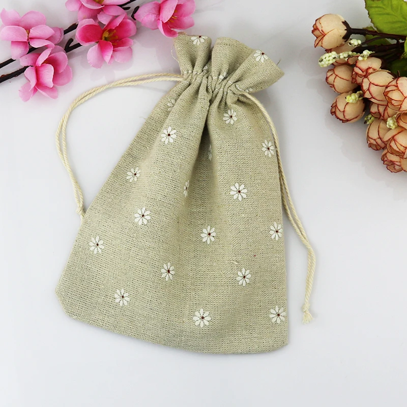 Cotton Jewelry Pouches Gift Drawstring Bags 10Pcs 