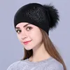 Xthree new Rhinestone embroidery Winter Wool Knitted Hat for Women Beanie Skullie Warm Cap Real Fur Pom Gorro Female Cap 6