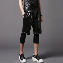 Для мужчин Весна Лето Панк эластичные брюки для ночного клуба сценический костюм для мужчин s винтажные повседневные сексуальные леггинсы под кожу для женщин Лоскутные джоггеры