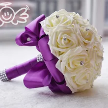 Элегантное свадебное украшение foamflower Свадебный букет из роз белый атлас романтический свадебный букет цветы невесты