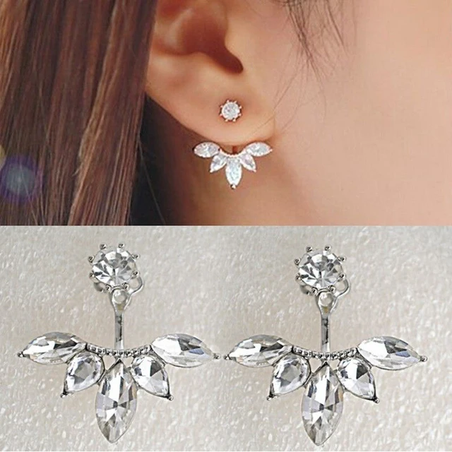Double Side Women Earrings Elegant Le Trendy Por Clear Double Side Women Earrings Elegant Le Trendy Por Clear Crystal Rhinestone Earring Flower Shaped Water Stud