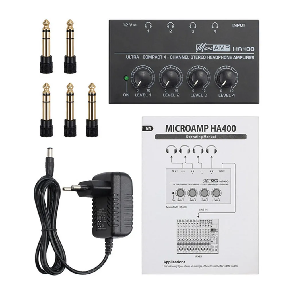 LiNKFOR 4 Channels Headphone Amplifier Ultra compact Stereo Headphone Amp with 5pcs 6 35mm to 3 5mm adapters Headphone Amp