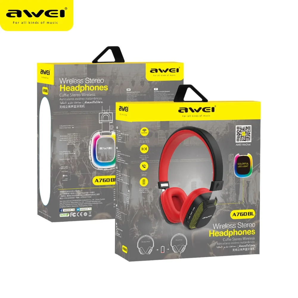 Беспроводные Наушники AWEI A760BL Bluetooth гарнитура спортивные наушники с микрофоном