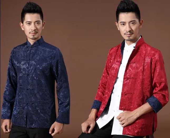 Модная весенне-осенняя Двусторонняя черная, серебряная китайская мужская куртка из полиэстера кунг-фу Размеры S M L XL XXL XXXL M835-2 - Цвет: Blue Red