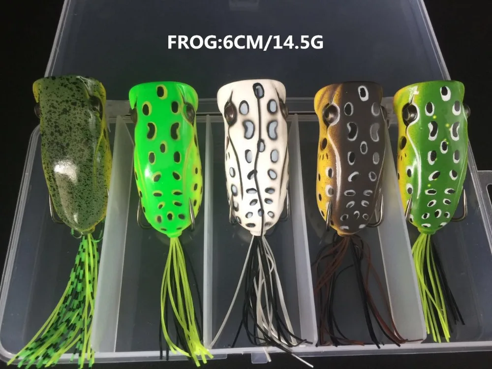 5pcs/Box 6CM/14.5G 5 Colors Frog Lure Set Snakefish Killer Soft Fishing ...
