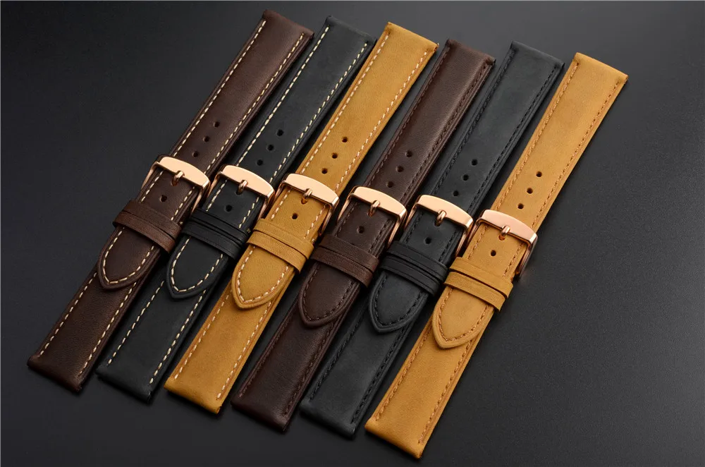 WOCCI Смотреть Band-винтажные кожаные часы ремешок, выбор цвета и ширина (18 мм, 19 мм, 20 мм, 21 мм или 22 мм), пряжка розовое золото