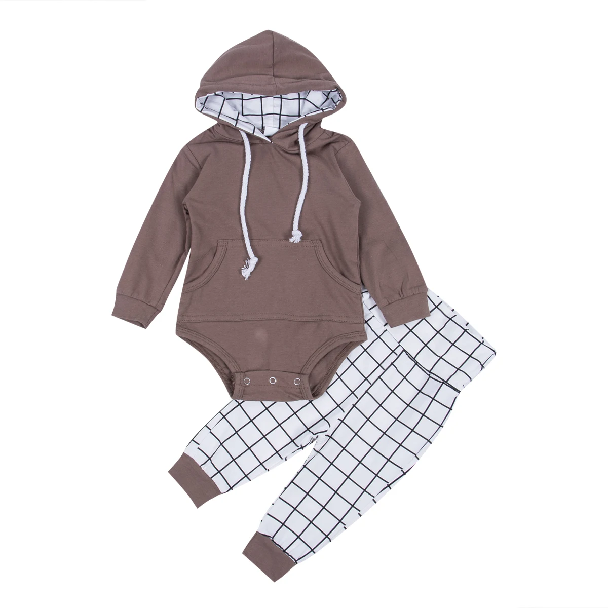 

2019 New Newborn Infant Baby Boy Hooded Romper Tops Plaid Pants Leggings Outfits Clothes Autumn hooded Tops Bodysuit Trouser Set