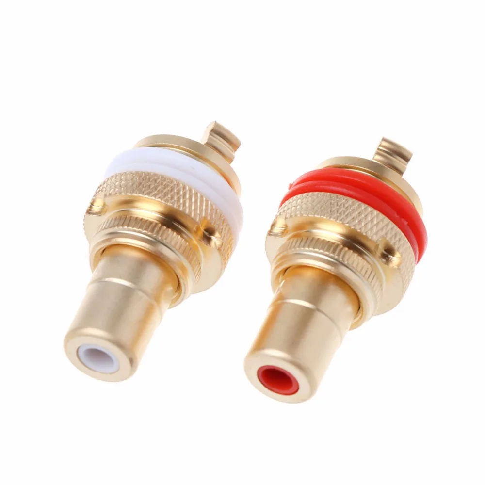 

2Pcs Copper RCA Female Connector Lotus Audio Socket Audio Amplifier RCA Block Connectors