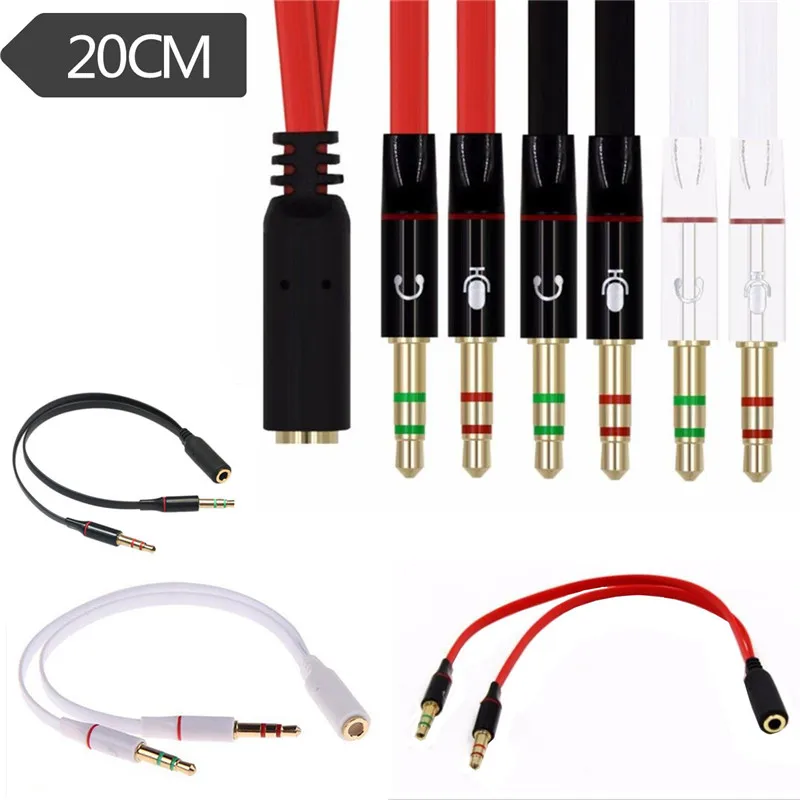 

Splitter Headphone for Computer 3.5mm Female to 2 Male 3.5mm Mic Audio Y Splitter Cable Headset to PC Adapter 0.2m