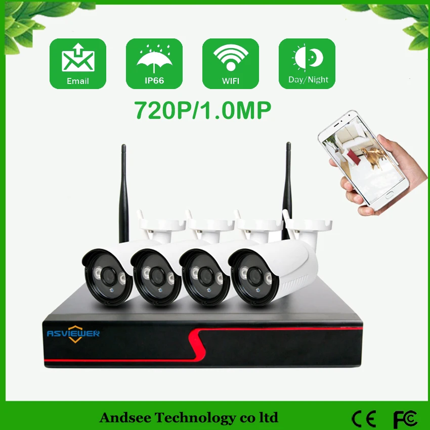   4CH Wireless NVR CCTV System 4PCS 1200TVL Outdoor Bullet 720P IR P2P WIFI IP Home Security Camera Surveillance Kit 