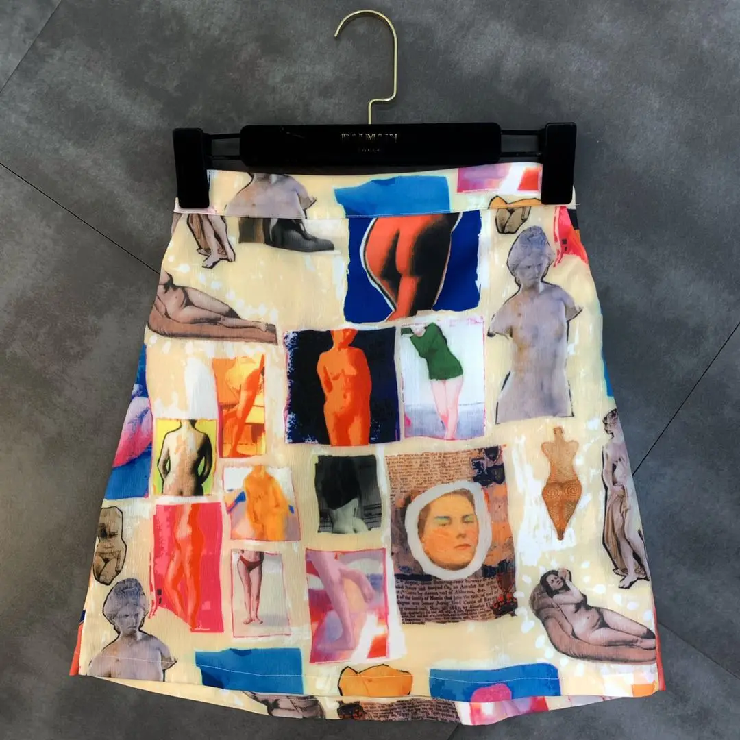 

2019 summer new elastic waist color matching plaid personality pattern package hip skirt