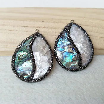 

5 Pieces Abalone Shell Pendant Paved Rhinestone Charms Pendants For DIY Making Necklace earrings women Jewelry finding PD860