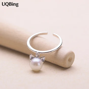 

2019 Vintage Retro Pearl Cat Ring 925 Sterling Silver Rings Open Rings Free Shipping