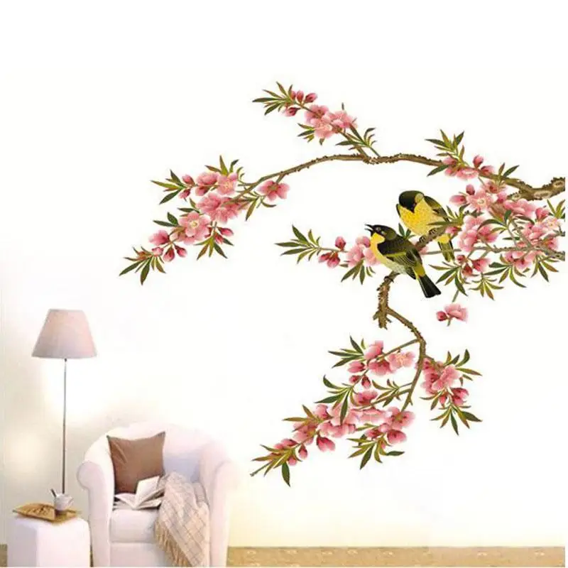 

1 pcs Super Decoration Wall Art DIY Wall Stickers Peach Tree Branch Love Bird Wall Stickers Living Room Bedroom Decoration