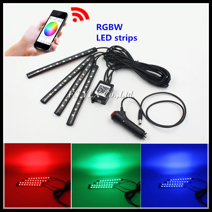

Remote RGBW LED Interior Lights Strips RGB car auto LED Atmosphere light stripes RGB LED DRL daytime running light stripe