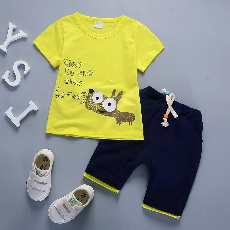 

DIIMUU 2Pcs Summer Kids Fashion Baby Boys Girls Shorts Outfits Toddler Cotton Cartoon Pullovers T-Shirts + Pants Tracksuits