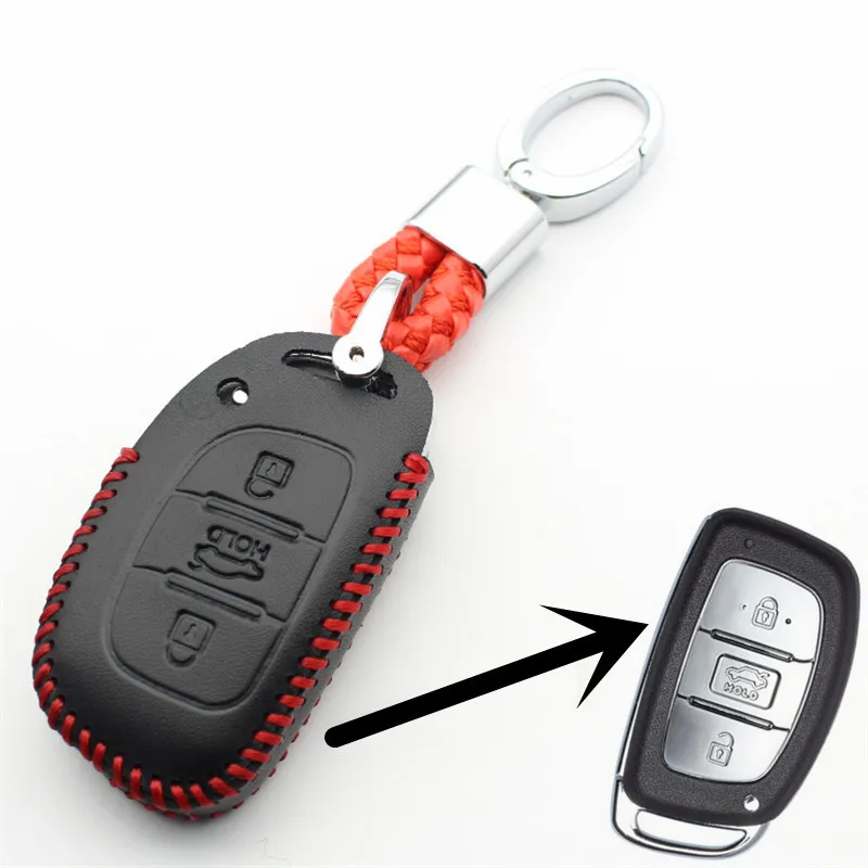 

XIEAILI Genuine Leather 3Button Keyless Entry Smart Key Case Cover For Hyundai Sonata9/Tucson/Elantra M174