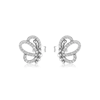 

FANDOLA Genuine 925 Sterling Silver Earrings Butterfly Outlines Studs Earrings for Women DIY Making trinket Jewelry berloques