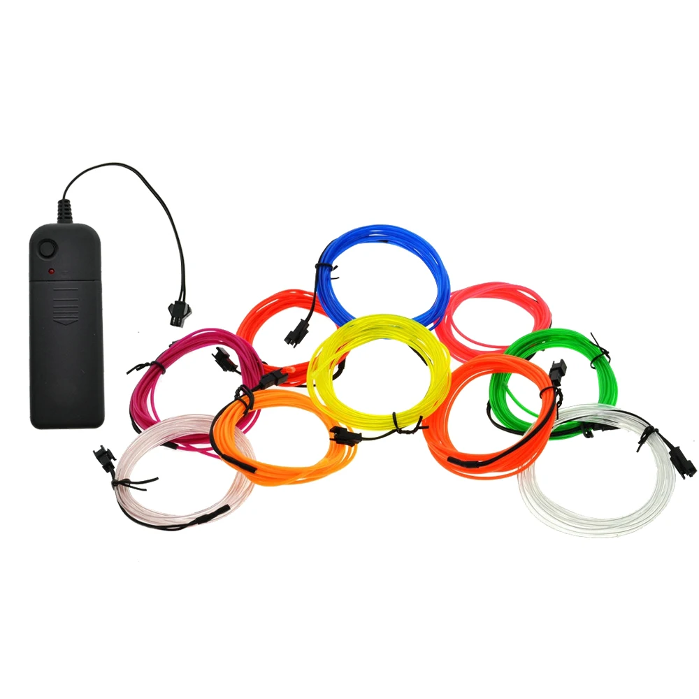 

1/2/3/5M EL Wire Neon Glowing Strobing Electroluminescent Halloween Christmas Dance Party Decor Neon Lights With 3V Inverter