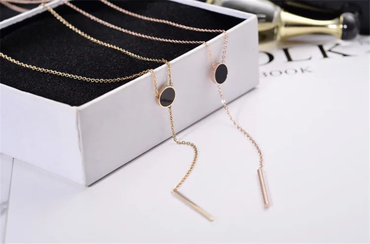 YUN RUO модный бренд розовое золото цвет винтаж элегантный черный кулон ожерелье короткая цепочка 316L нержавеющая сталь женские ювелирные изделия