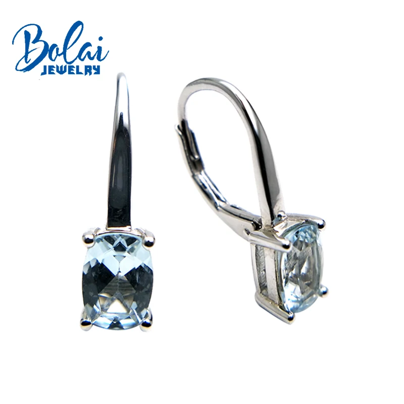 

Bolaijewelry,Natural blue topaz gemstone Lerer back Hook earrings 925 sterling fine jewelry for girl party wear best gift box