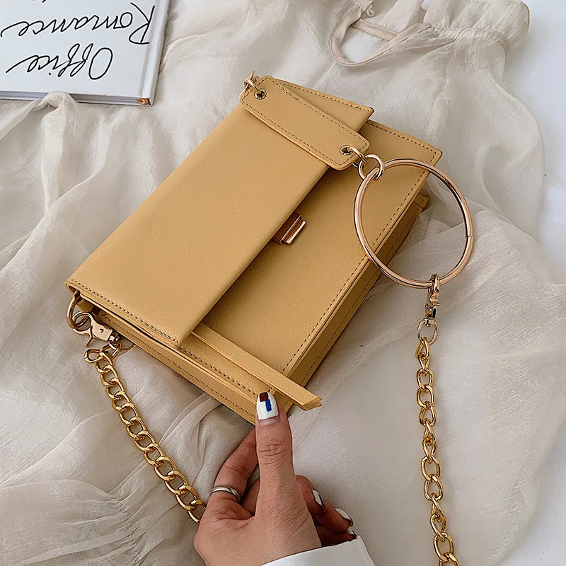 

Female Ring Chain Small Square Lady Fashion Shoulder Messenger Bag Women Flap Brand Designer Crossbody Handbag Bolsas De Mujer