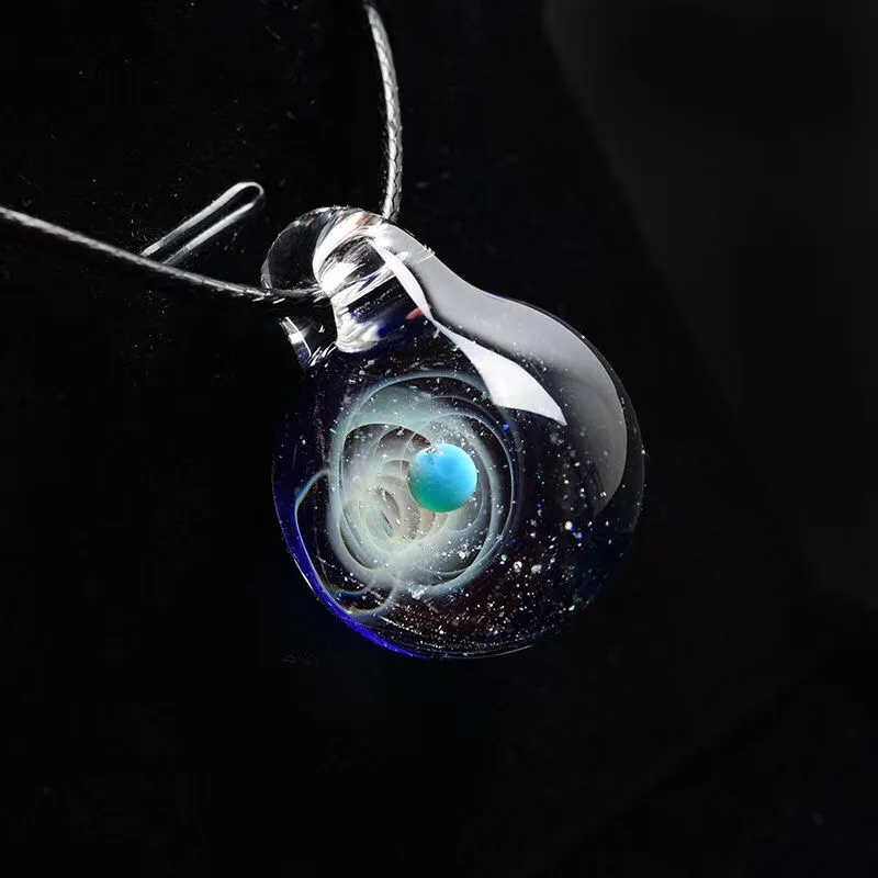 BOEYCJR Unique Universe Glass Bead Planets Pendant Necklace Galaxy