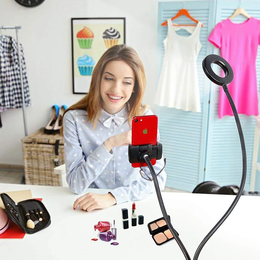 Кольцевой светильник для селфи с держатель для мобильного или сотового телефона для Youtube Live Stream макияж камера лампа регулируемая настольная лампа макияж светильник