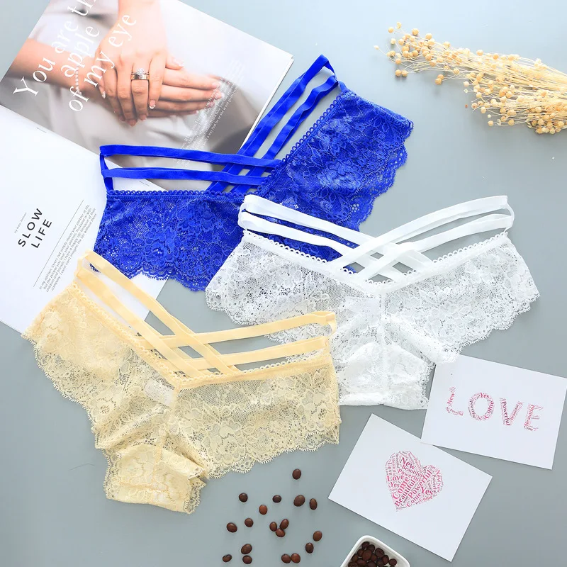 Sexy Panties Women Lace Low-rise Solid Sexy Briefs Female Underwear Pant Ladies Cross strap lace Lingerie Women G String Thong