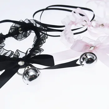

Cute Lolita Girl Handmade Women Lace up Jingle Bell Collar Harajuku Meow Bowknot Bow Ribbon Choker Necklace