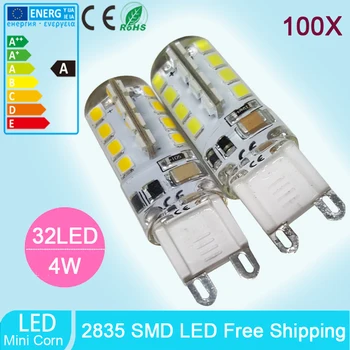 

100pcs G9 LED 220V 110V 4W SMD 2835 32LEDs Crystal Candle Lamp Corn Bulb Droplight Chandelier COB Spot Light 360 degree By DHL