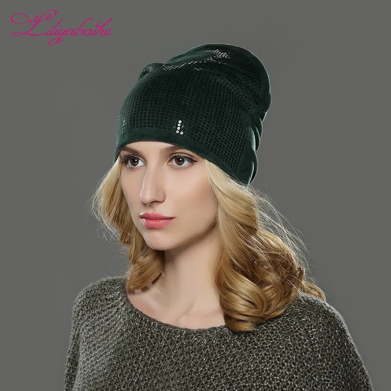 Liliyabaihe новая шапка женская Осень зима девушки шапочки для женщин самый красивый шапка С пайетками украшения - Цвет: C15