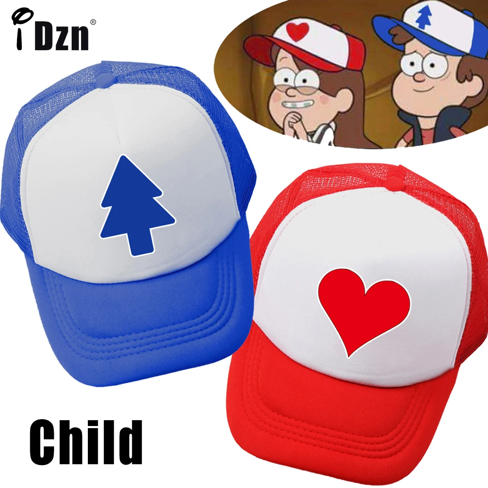 

Summer Children Kids Cosplay Mesh Caps Gravity Falls Dipper Pines Tree Baseball Caps Mabel Pines Red Rose Adjustable Sport Hat