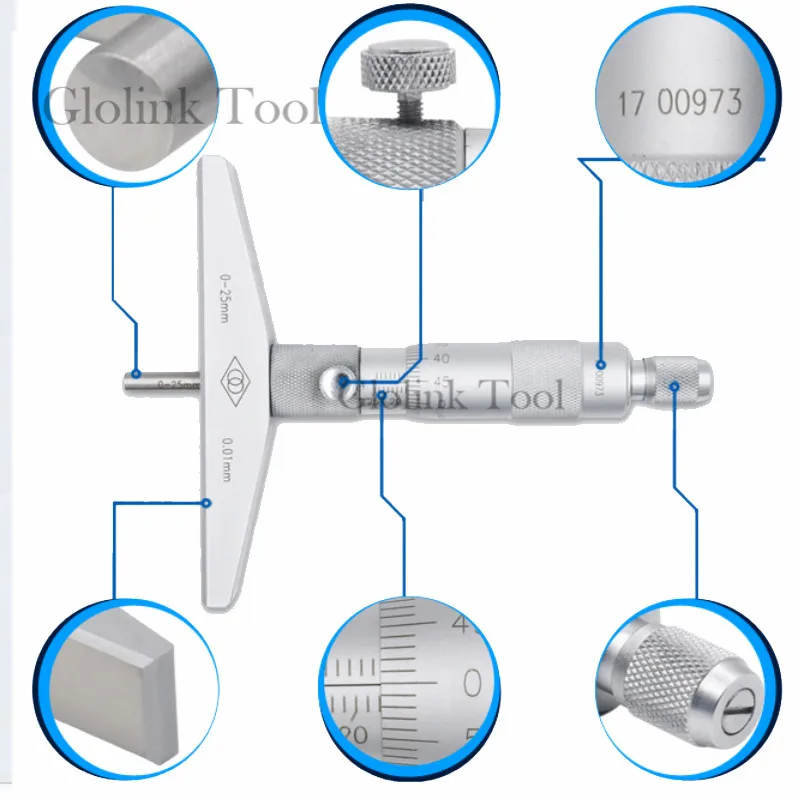Depth Micrometer 025mm 0.01mm Machinist Mic Gauge Gage Tool Stainless
