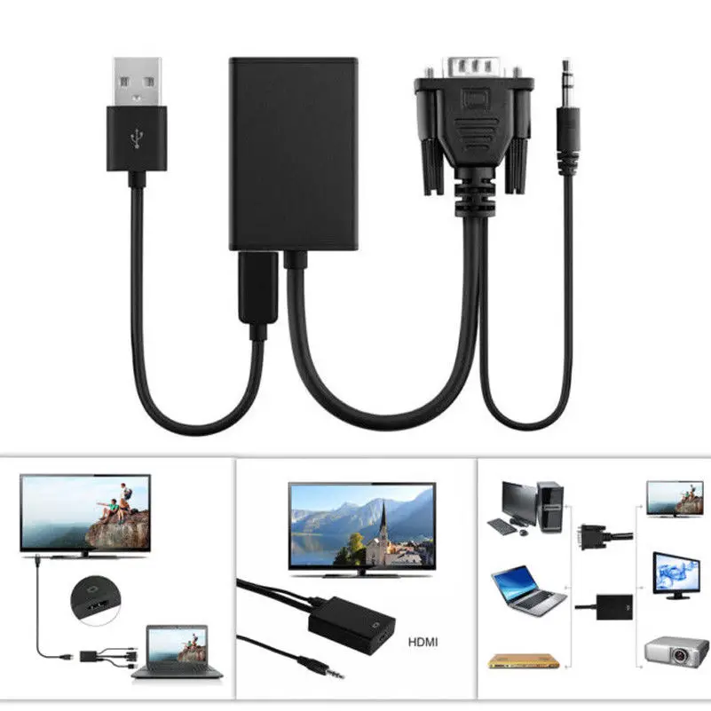 VGA мужчина к HDMI выход 1080 P HD плюс аудио ТВ AV HDTV Видео кабель конвертер адаптер