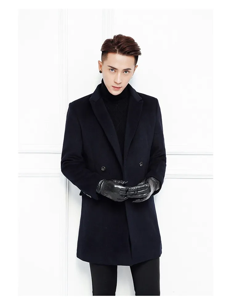 Толстое мужское шерстяное пальто, мужская зимняя куртка, Мужская брендовая одежда средней длины, мужское двубортное шерстяное пальто, Новое мужское пальто WUJ1164
