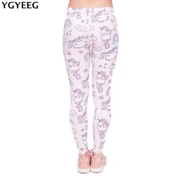 

YGYEEG New Fashion Women Leggings Digital Printed Trousers Pink White Unicorn Legging Slim High Waist Legins Women Pants