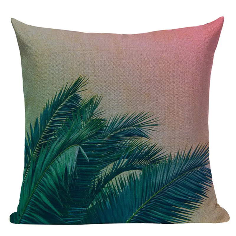 Наволочка для подушки с изображением растений, тропические джунгли, зеленые листья, декоративные подушки для домашнего дивана, квадратные льняные подушки с принтом, 45 см x 45 см