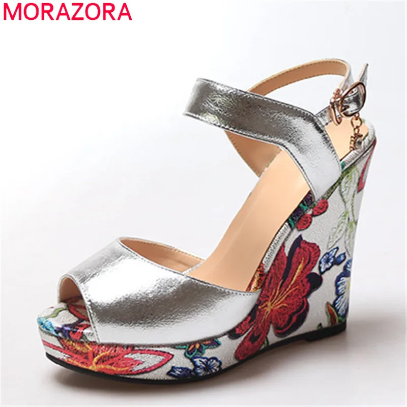 MORAZORA/ г.; Новое поступление; женские босоножки; модная обувь на танкетке с принтом; женские летние вечерние туфли с пряжкой для свадьбы