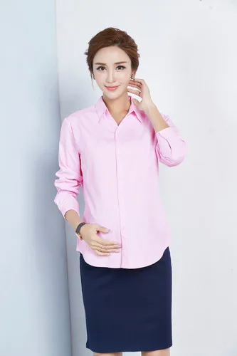 Рубашки для беременных женщин; белая короткая одежда с длинными рукавами; сезон весна-осень; Одежда для беременных; профессиональная рабочая одежда - Цвет: pinkL
