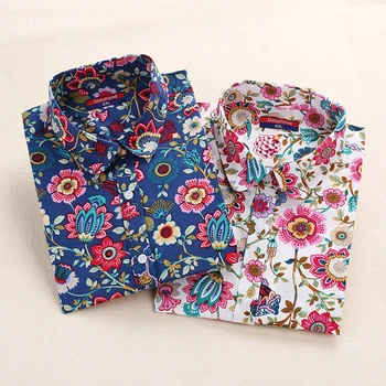 

2020 Floral Women Blouses Long Sleeve Shirt Cotton Women Shirts Cherry Casual Ladies Tops Animal Print Blouse Plus Size 5XL