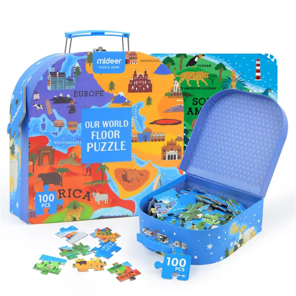 

100 PCS World Map Puzzle Children's Puzzle Intelligence Development Educational Puzzle Toys Assemble Game Kids Gift With Box
