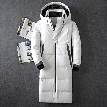 

Mens Hooded Extra Long Duck Down Padded Jackets Man Thick Winter Down Coats Male Fashion Long Overcoat Warm Outerwear JK-8013