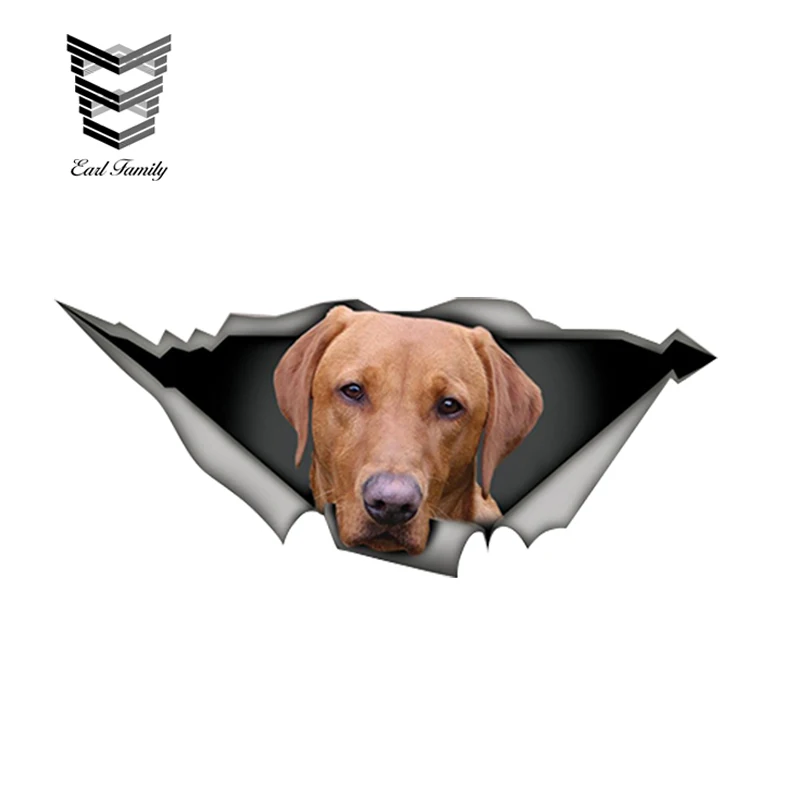 

EARLFAMILY 13cm x 5.5cm Red Labrador Car Sticker Torn Metal Decal Reflective Stickers Waterproof 3D Car Styling Pet Dog Decals